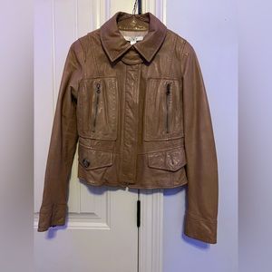 Loft camel leather bomber jacket size 6